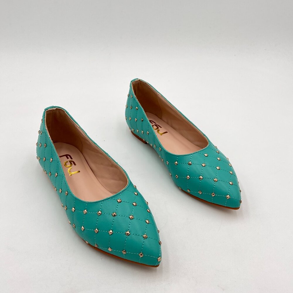 FSJ Teal Studded Pointed Toe Flats
